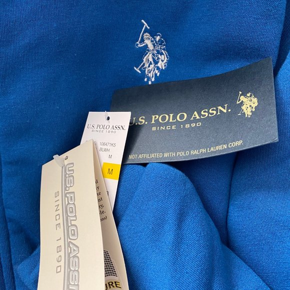 U.S. POLO ASSN Cobalt Blue Grey Sherpa Lined Full Zip Hoodie Jacket Medium NWT - Picture 5 of 5